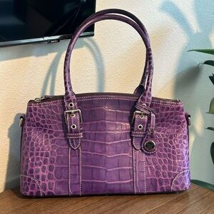Dooney & Bourke Nile Collection Purple Croc-Embossed Shoulder Bag - See Video!